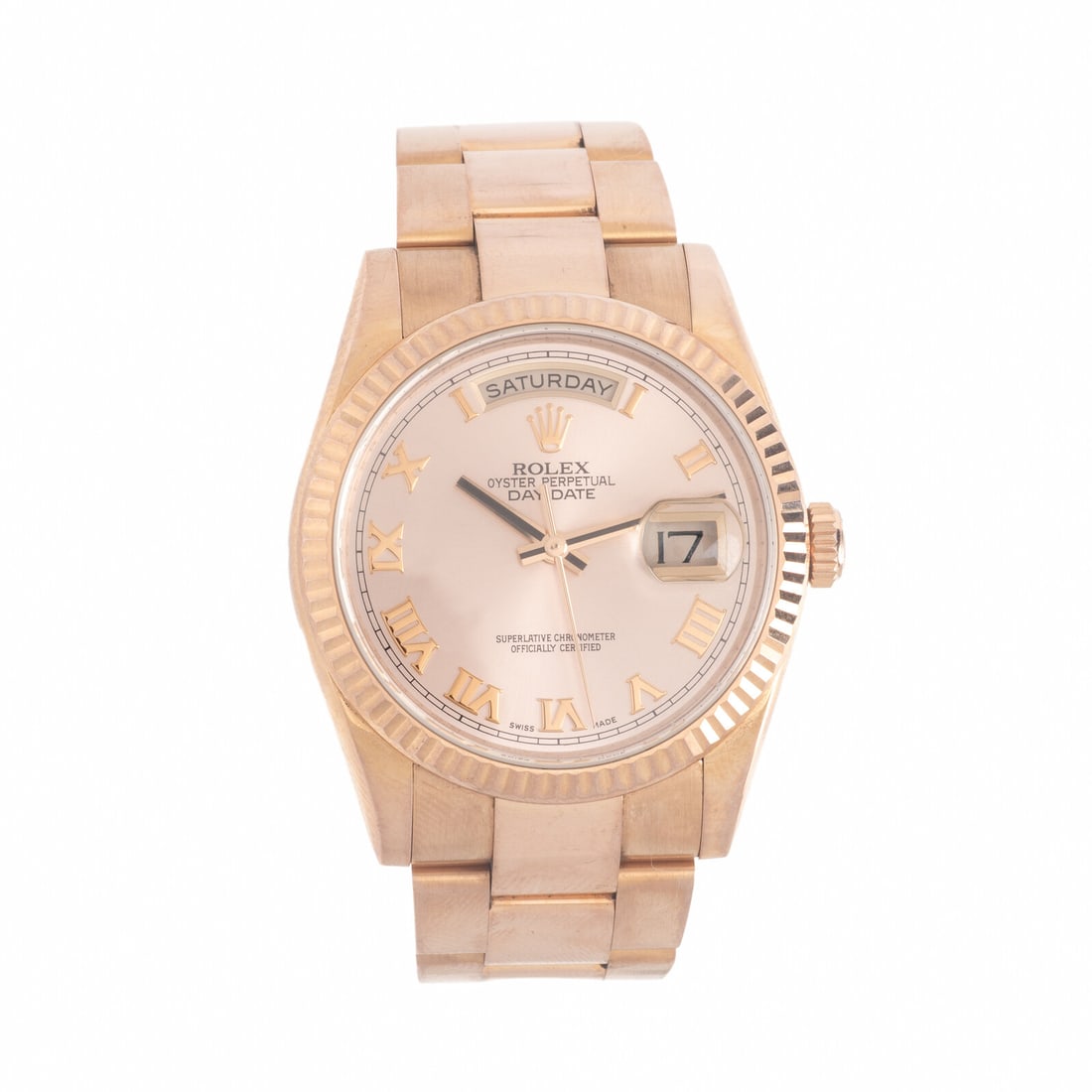 Rolex, Ref. 118235F, 18K 'Everose' Gold 'Day-Date' Watch: Rolex, Ref. 118235F, 18K 'Everose' Gold 'Day-Date' Watch Maker: Rolex Model: Day-Date Reference number: 118235F Serial number: 5T2148C1 Year: Circa 2000s Case size: Approx. 36 mm Case material: 18K ro