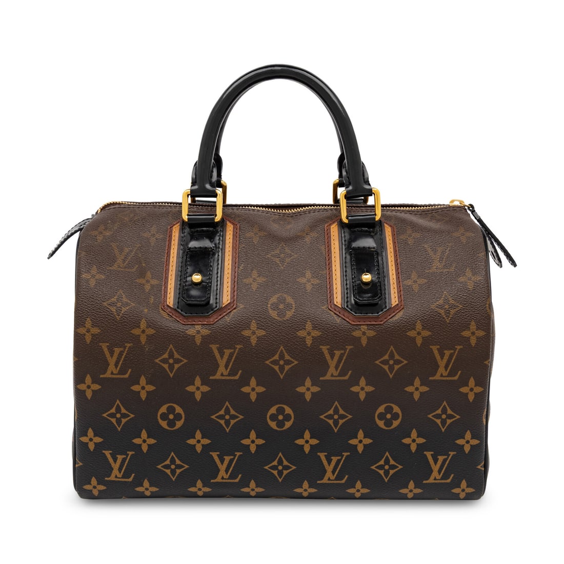 Louis Vuitton, Speedy 30 in Monogram Mirage, F/W 2007: Louis Vuitton, Speedy 30 in Monogram Mirage, F/W 2007 Speedy 30 bag in Monogram Mirage coated canvas with black patent and brown leather trims. Locking zipper closure and rolled leather handles.