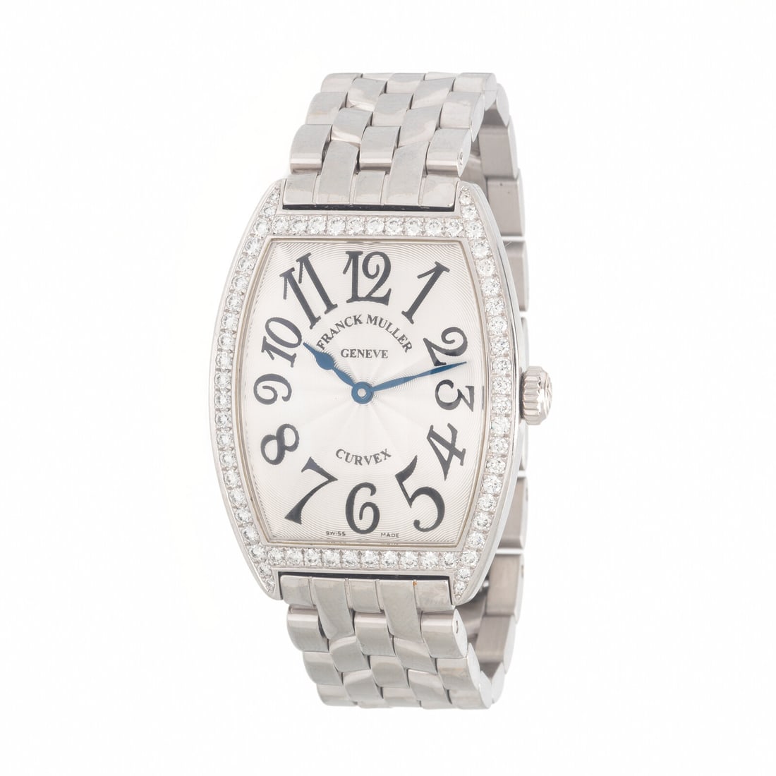 Franck Muller, Ref. 7502, Stainless Steel 'Cintrée Curvex' Watch with Diamond Bezel, with Box and: Franck Muller, Ref. 7502, Stainless Steel 'Cintrée Curvex' Watch with Diamond Bezel, with Box and Papers Maker: Franck Muller Model: Cintrée Curvex Reference number: 7502QZDPACBACE Case number: 69 Y