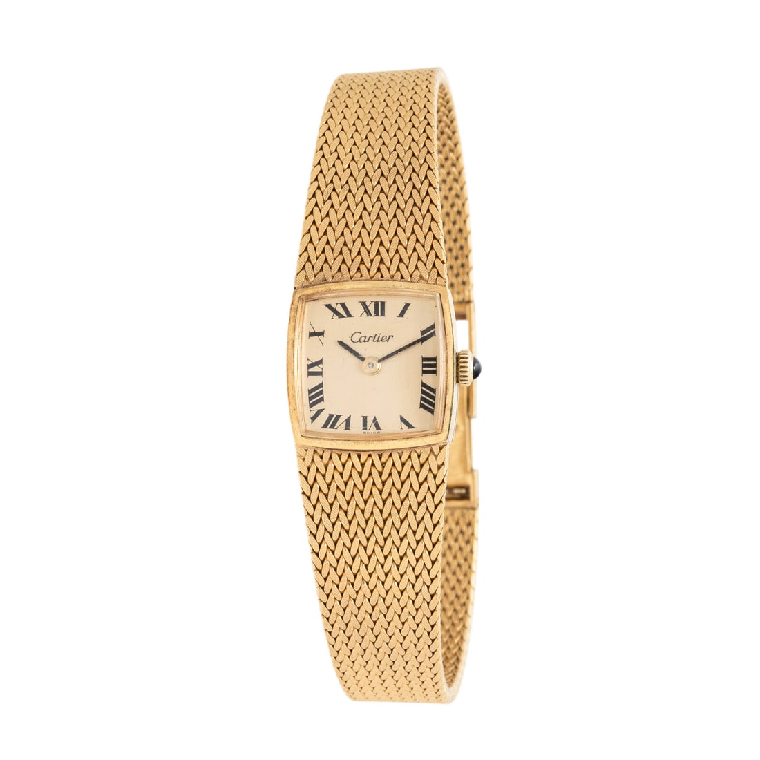 Cartier, 18K Yellow Gold Watch with Universal Geneve Movement: Cartier, 18K Yellow Gold Watch with Universal Geneve Movement Maker: Cartier Case number: 21663 Serial number: 110608 Year: Circa 1960s Case size: Approx. 17 mm Case material: 18K yellow gold Dial: Ch