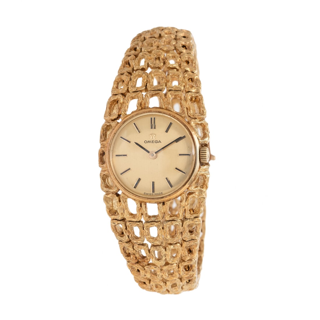 Omega, Ref. 7181, 14K Yellow Gold Watch, with bracelet likely attributed to Gilbert Albert: Omega, Ref. 7181, 14K Yellow Gold Watch, with bracelet likely attributed to Gilbert Albert Maker: Omega Reference number: 7181 Serial number: 937874 Year: Circa 1960s Case size: Approx. 21 mm Case mat