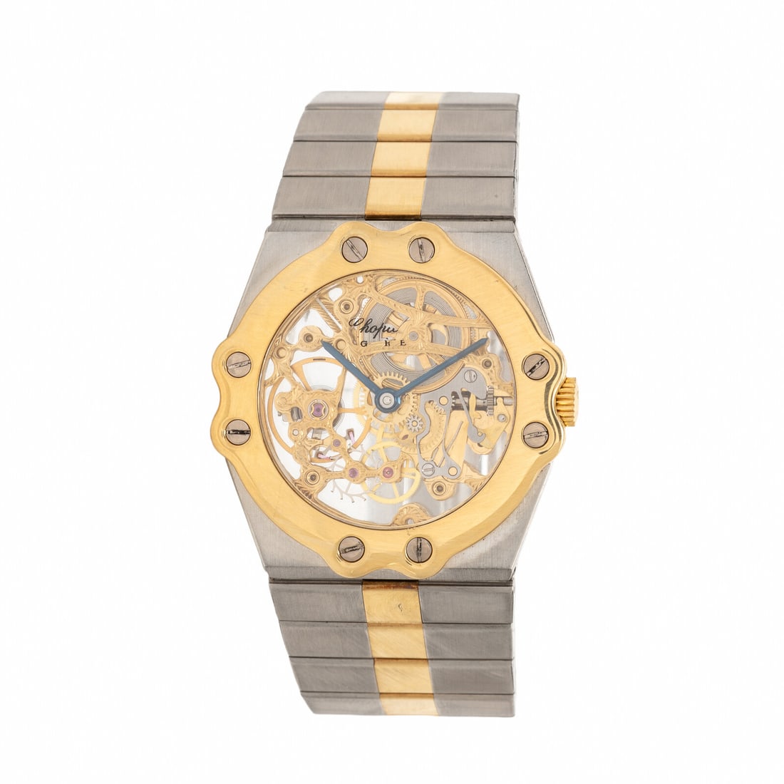 Chopard, Ref. 8023, Yellow Gold and Steel 'St. Moritz' Skeleton Watch: Chopard, Ref. 8023, Yellow Gold and Steel 'St. Moritz' Skeleton Watch Maker: Chopard Model: St. Moritz Reference number: 26/8023/6 Serial number: 12192 Year: Circa 1990s Case size: Approx. 32 mm Case 