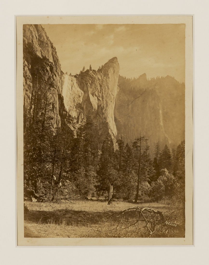 Muybridge, Eadweard (1830-1904). A group of 3 albumen photographs of Yosemite.: Muybridge, Eadweard (1830-1904). A group of 3 albumen photographs of Yosemite. Largest, 210 x 159 mm. Matted and framed (unexamined out of frames). Largest overall, 18 1/4 x 20 1/4 in. Minor toning. T