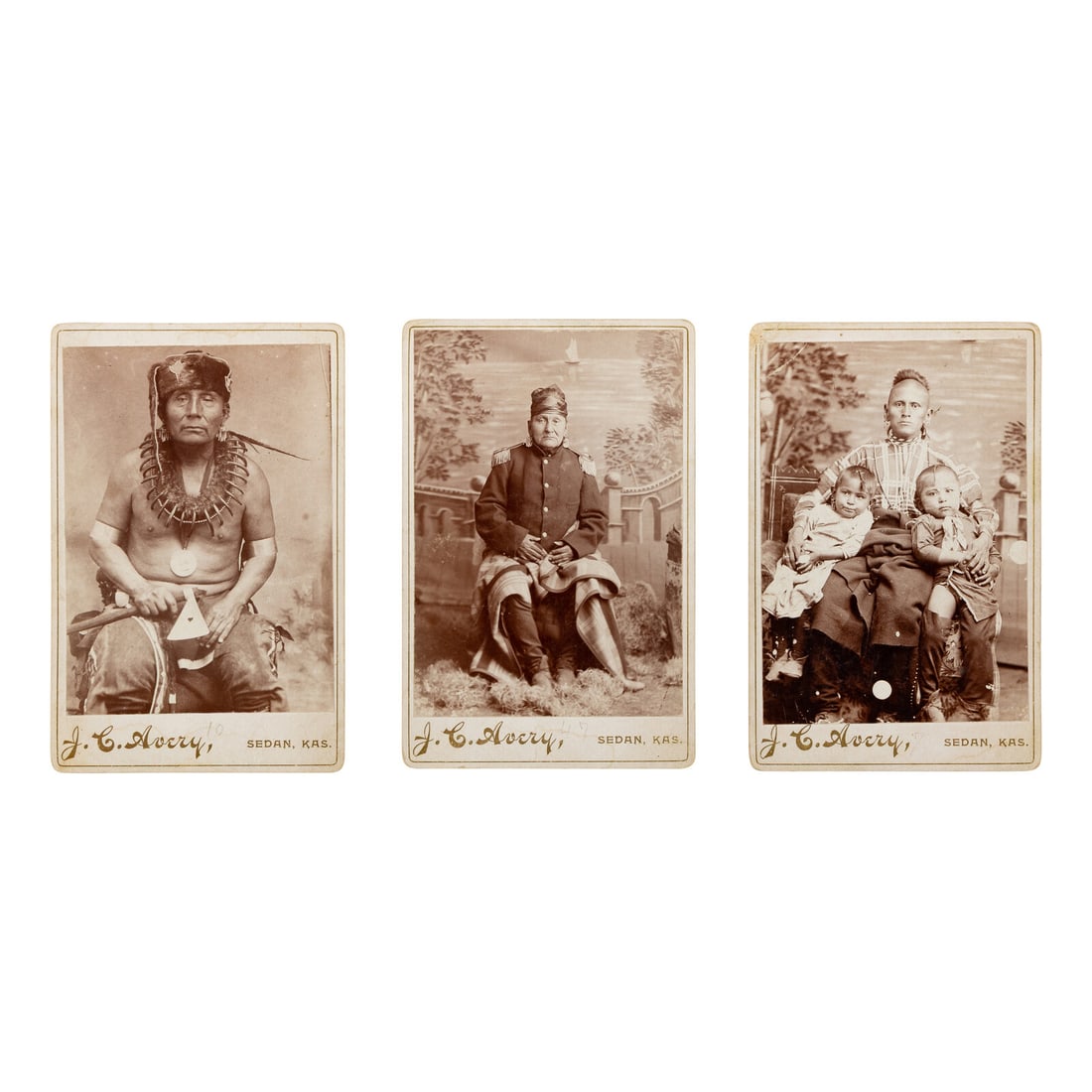 Avery, J.C. A group of 3 cabinet cards of Plains Indians, incl. Cho-Sha-Wat-Sah, Sioux Medicine Man. (1 of 2)
