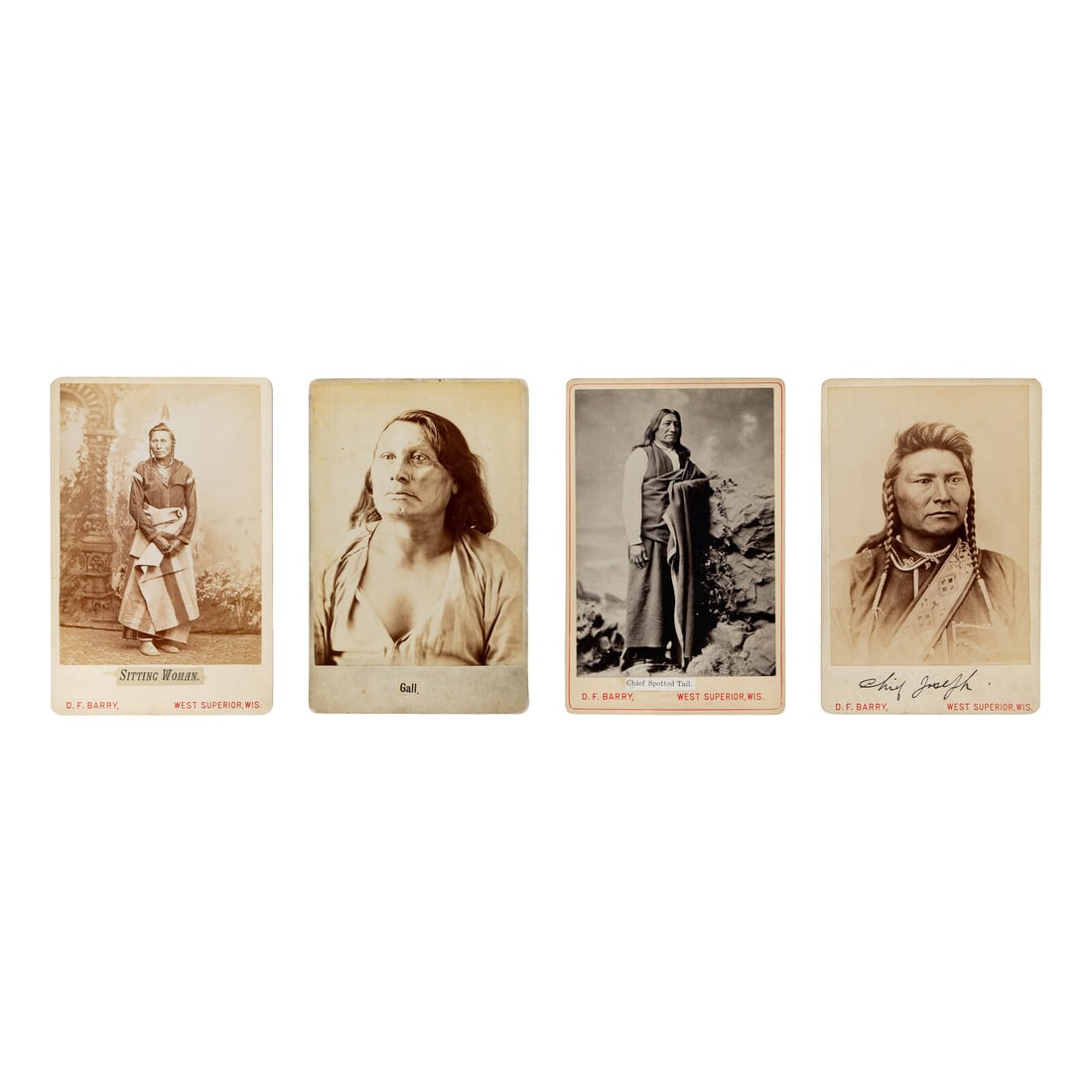 Barry, David F. (1854-1934). A group of 4 cabinet cards of Native American leaders, including Chief (1 of 2)
