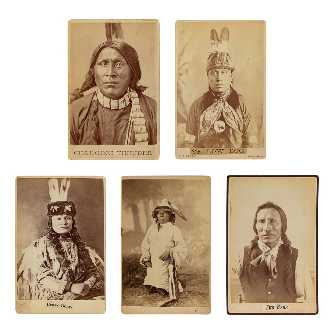 Barry, D.F. (1854-1934) A group of 5 cabinet cards of Plains Indians, incl. Brave Bear and Two Bear. (1 of 2)