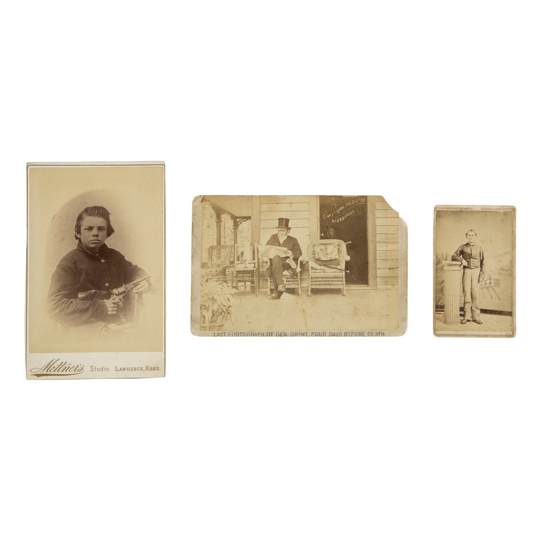 [Civil War]. A group of 3 photos including war-date CDV of a soldier by African American (1 of 2)