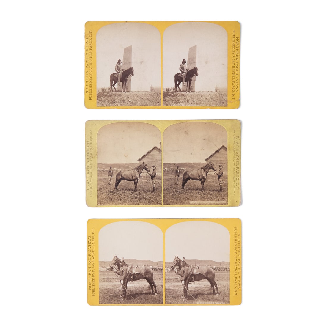 Haynes, F. Jay (1853-1921). A group of 3 stereoviews of Little Bighorn Survivor Comanche and (1 of 2)
