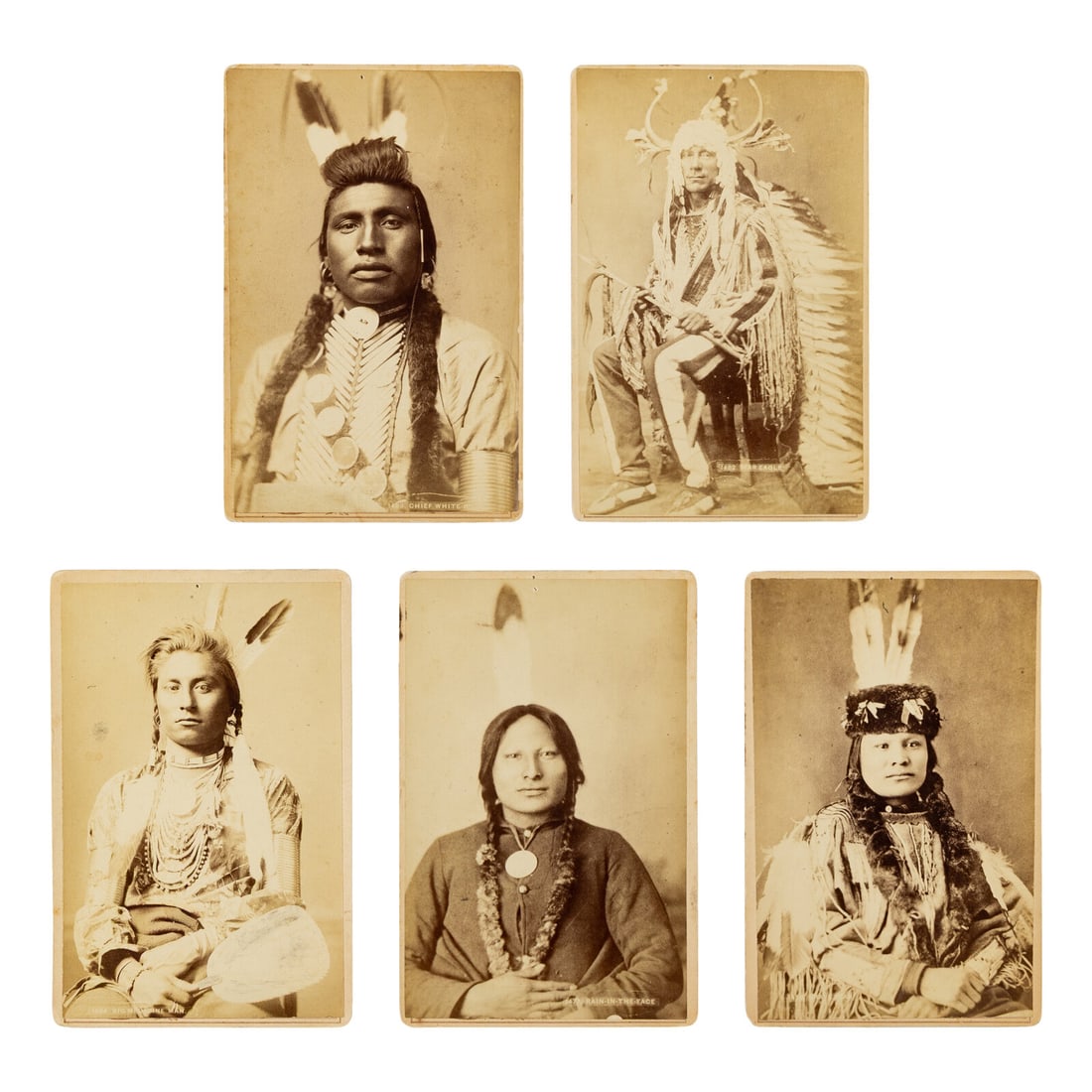 Haynes, F. Jay (1853-1921). A group of 5 cabinet cards of Native American leaders, including: Haynes, F. Jay (1853-1921). A group of 5 cabinet cards of Native American leaders, including Rain-in-the-Face. Five cabinet photographs on cardstock mounts, each with F. Jay Haynes' Fargo, Dakota Terr