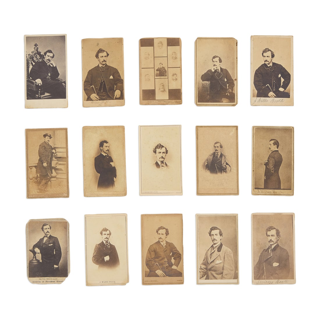 [Lincoln Assassination]. A photographic study of John Wilkes Booth in 15 CDVs. (1 of 2)