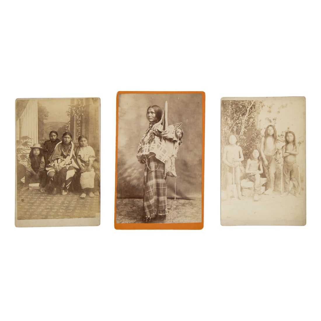 [Native Americana]. A group of 3 cabinet cards of Shoshone and Arapaho Indians by Houghton, Baker (1 of 2)