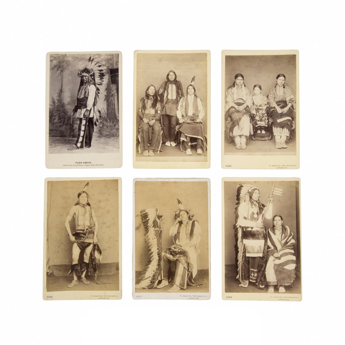 [Native Americana]. A group of 6 photos of Sioux and Cheyenne from Buffalo Bill's Wild West by Sims (1 of 2)