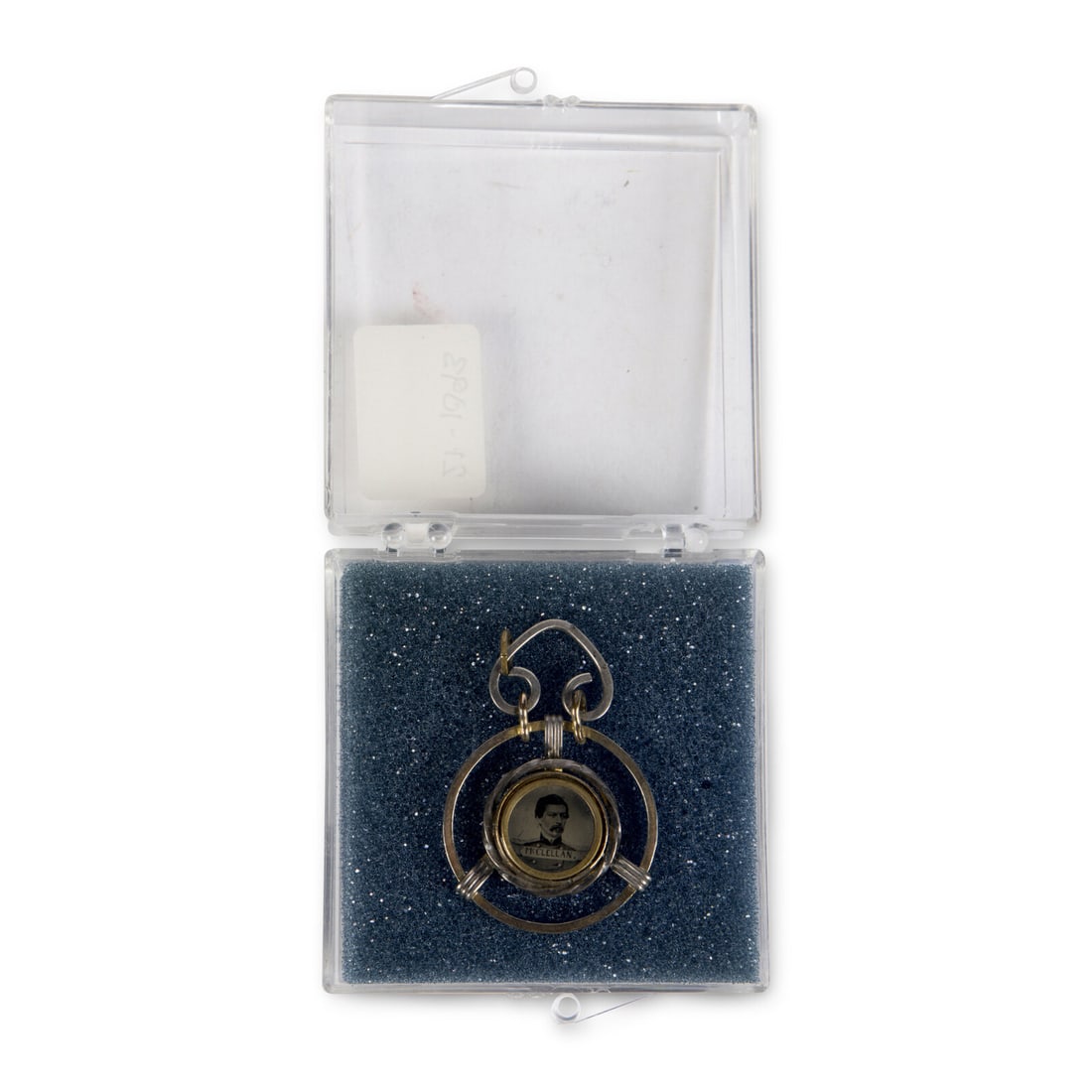 [Politics]. George McClellan presidential campaign ferrotype with accompanying tokens.: [Politics]. George McClellan presidential campaign ferrotype with accompanying tokens. 3 items related to George McClellan, including his 1864 presidential campaign. Includes: Campaign ferrotype of Ge