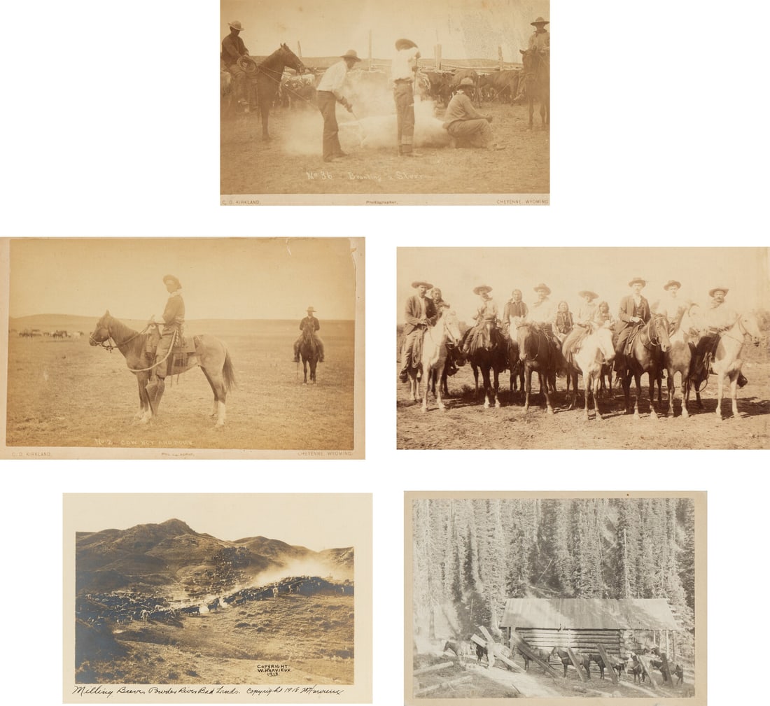 [Western Americana]. A group of 6 photographs of ranch scenes, cowboys and Native Americans, incl. (1 of 12)