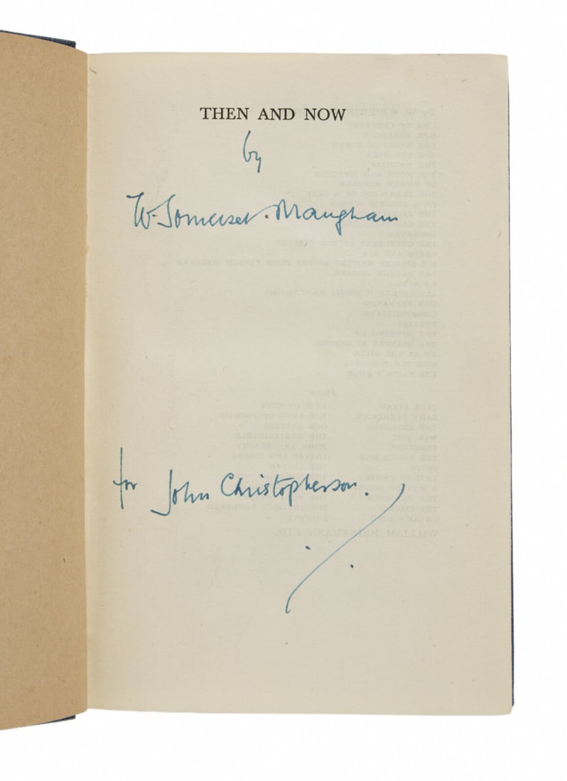 Maugham, W. Somerset (1874-1965). Then and Now. London: William Heinemann Ltd., 1946.: Maugham, W. Somerset (1874-1965). Then and Now. London: William Heinemann Ltd., 1946. 8vo. Original blue cloth gilt; dust jacket (minor rubbing to dust jacket verso along folds); morocco folding case.