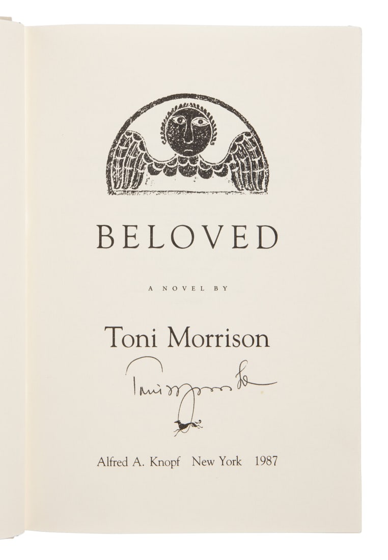 Morrison, Toni (1931-2019). Beloved. New York: Alfred A. Knopf, Inc., 1987.: Morrison, Toni (1931-2019). Beloved. New York: Alfred A. Knopf, Inc., 1987. 8vo. Original off-cream cloth stamped in silver (slight lean); dust jacket (spine very lightly toned). FIRST EDITION of the 