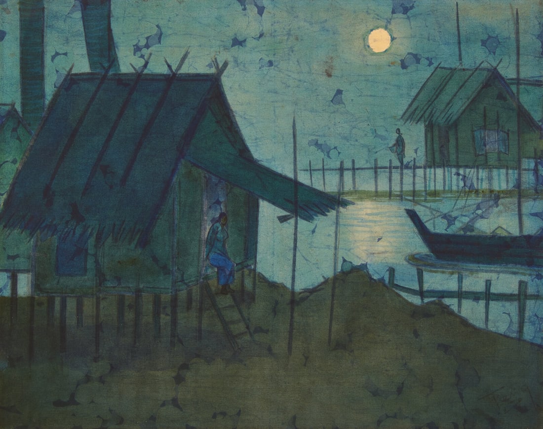 Chuah Thean Teng 蔡天定 (Chinese/Malaysian, 1912-2008) Moonlit Harbor (1 of 2)