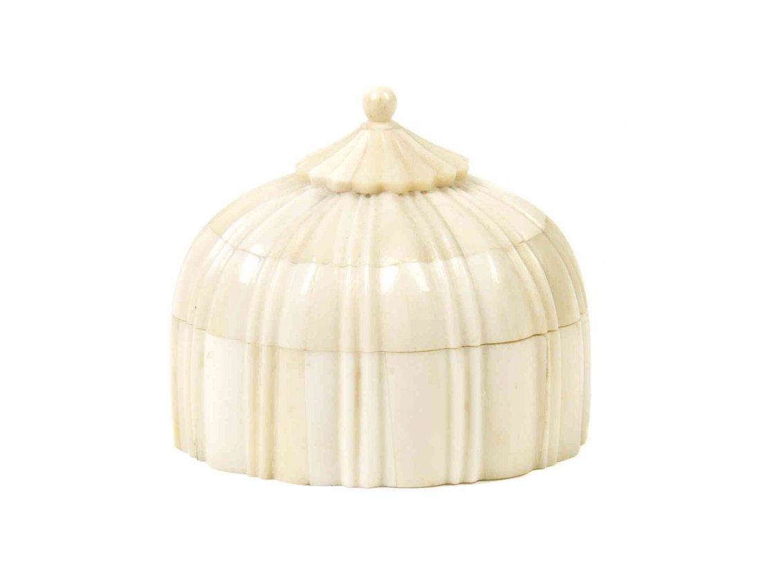 An Ivory Veneered Box, Diameter 2 3/8 inches.: An Ivory Veneered Box, having a domed lid with a spherical finial over the circular base. Diameter 2 3/8 inches. Property from the Estate of Dr. Ivan Jeanne Weiler, Urbana, Illinois