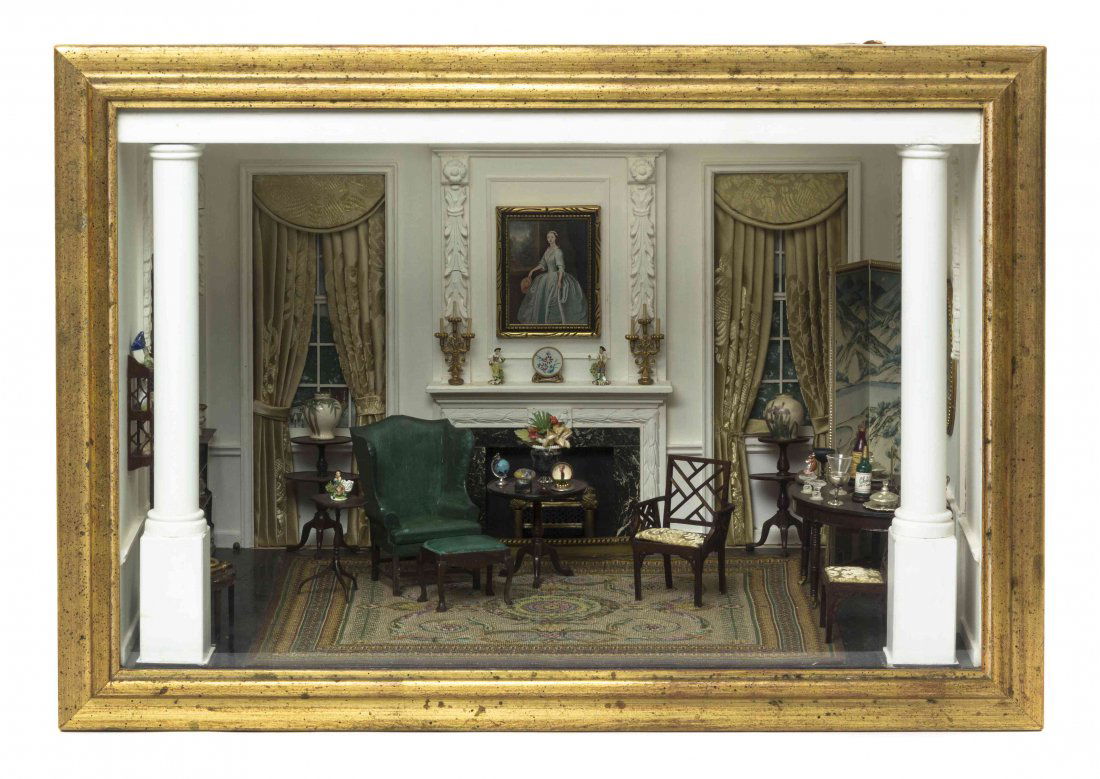 A Narcissa Thorne Diorama, Width 21 3/4 inches.: A Narcissa Thorne Diorama, depicting a Georgian parlor, unmarked. Width 21 3/4 inches.