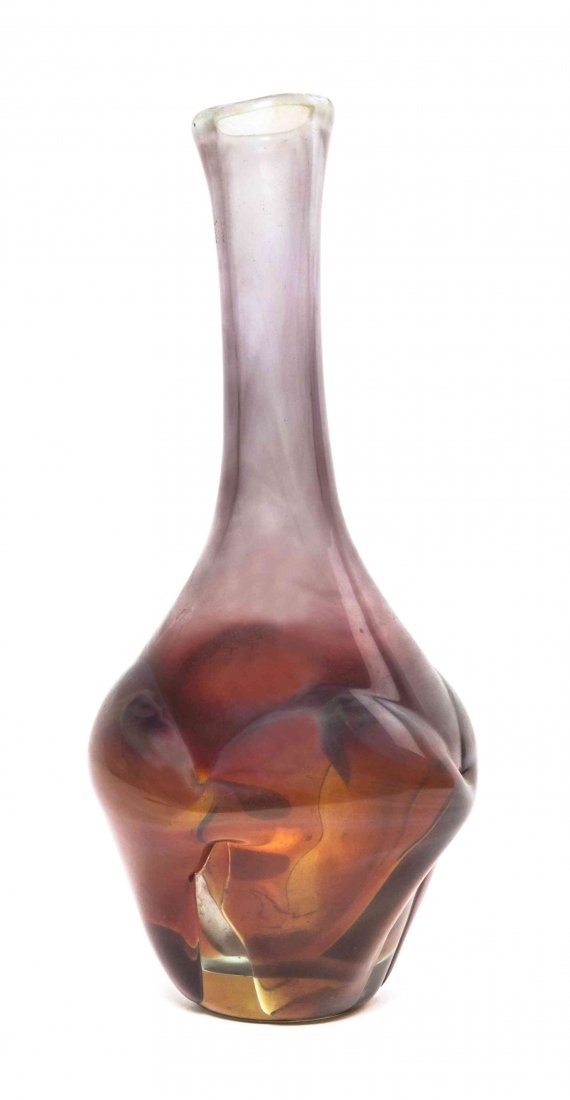 An American Studio Glass Vase, Dominic Labino: An American Studio Glass Vase, Dominic Labino (1910-1987), of bottle form with a purple hue. Height 10 1/2 inches. Property from the Estate of Benjamin and Louise Pritz, Cincinnati, Ohio