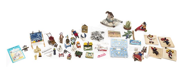A Collection of Miscellaneous Articles, Height of easel: A Collection of Miscellaneous Articles, comprising toys, some Western Germany examples, games, dolls, caster, pewter figures, Hoods Rubber advertising shoes, art easel, stroller, vanity set and others