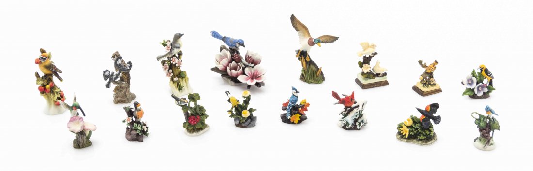 A Collection of Polychrome Painted Bronze Figures,: A Collection of Polychrome Painted Bronze Figures, Robert Olszewski for Goebel Miniatures, from the Wildlife series and Songbirds Collection series, comprising American Goldfinch, American Blue Jay,