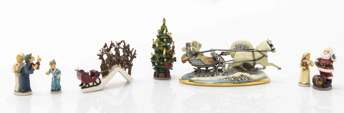 A Collection of Polychrome Painted Bronze Figures,: A Collection of Polychrome Painted Bronze Figures, Robert Olszewski for Goebel Miniatures, each related to Christmas, comprising St. Nicholas, Mam & Papa, Sugar Plum Boy, Sugar Plum Girl, Eight Tiny R
