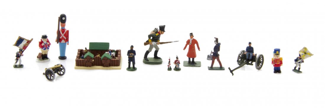 A Collection of Military Figures, Height of tallest 1: A Collection of Military Figures, representing various countries, together with cannons; comprising approximately 30 items total. Height of tallest 1 11/16 inches. The Adell Venus Collection of Miniat