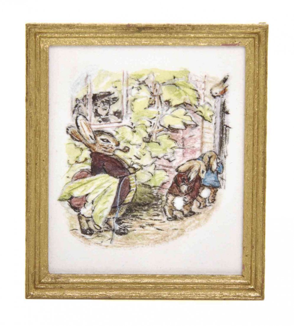 Marjorie Adams, (American, 20th century), Old Mr. Bunny: Marjorie Adams (American, 20th century) Old Mr. Bunny with Peter and Benjamin, after Beatrix Potter mixed media signed to verso and dated October 1987, #1 1 1/4 x 1 1/16 inches. The Adell Venus Coll