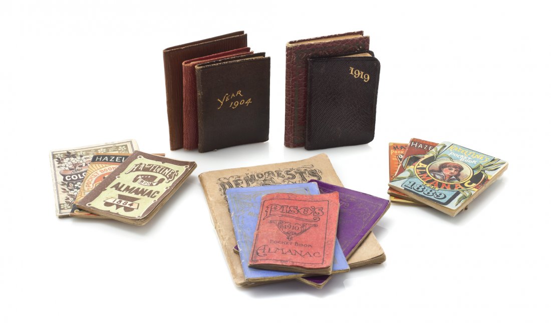 (Almanachs) A Group of Twenty-Two Late 19th/Early 20th: (Almanachs) A Group of Twenty-Two Late 19th/Early 20th Century Almanachs, original paper wraps. Dimensions of largest 3 1/8 x 2 1/2 inches. The Adell Venus Collection of Miniatures Property from the E
