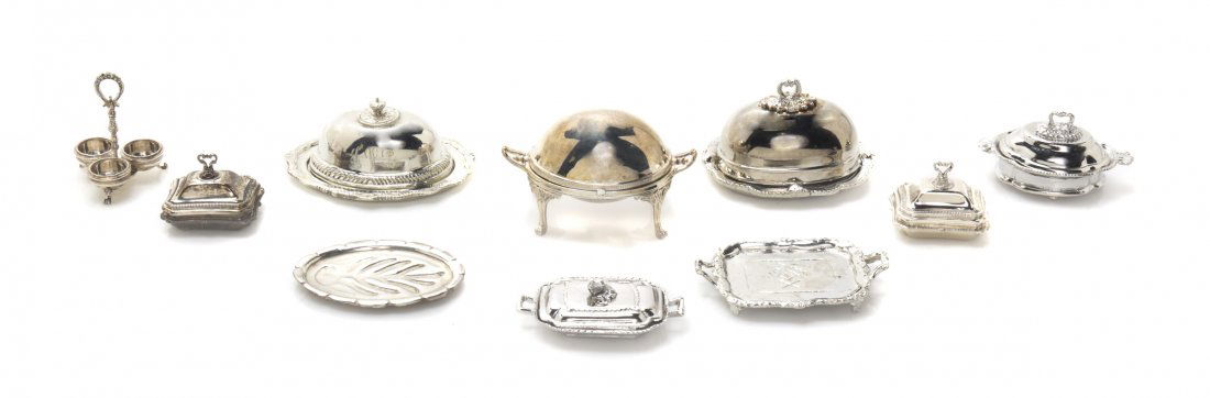 A Group of Silver Table Articles, after Late Georgian: A Group of Silver Table Articles, after Late Georgian examples, Peter Acquisto and other makers, comprising a pair of covered entree dishes after 1806 examples by Paul Storr in the Huntington Collecti