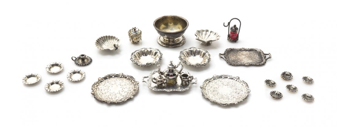 Group of Silver and Silverplated Table Articles, after: Group of Silver and Silverplated Table Articles, after Victorian Examples, comprising a spoon holder by Peter Acquisto, pair of large circular salvers, pair of rectangular trays, pair of circular bowl