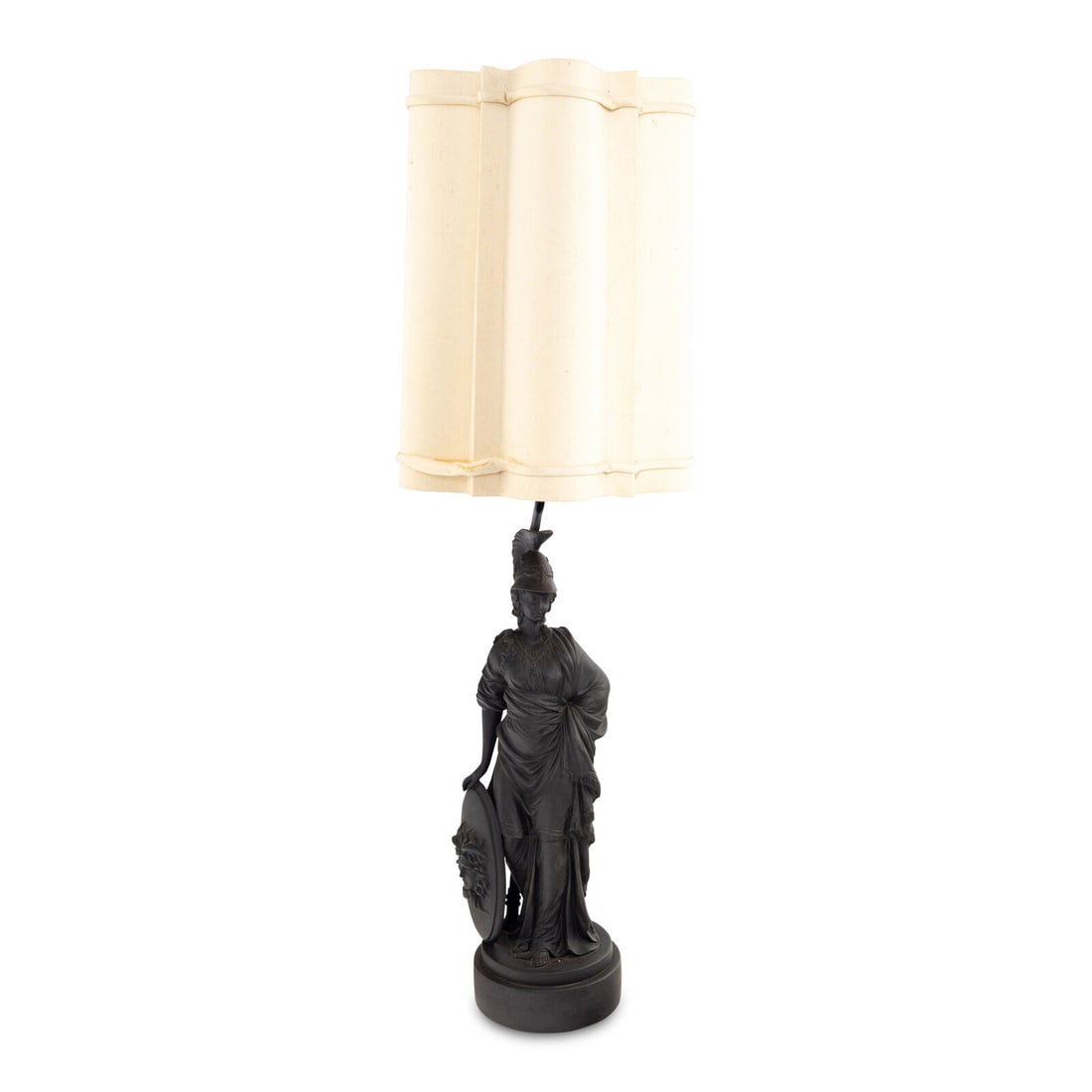 A Mottahedeh Basalt Figure of Athena Mounted as a Lamp: A Mottahedeh Basalt Figure of Athena Mounted as a Lamp Italy, 20th Century Height overall 35 inches. Property from Strawberry Hill: The Collection of Ada and Barrie Regan, Hillsborough, California Thi