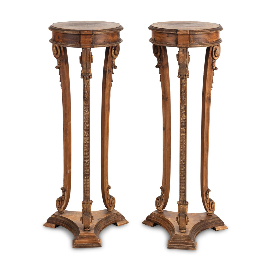 A Pair of George III Style Parcel-Gilt Walnut JardiniËre Stands: A Pair of George III Style Parcel-Gilt Walnut JardiniËre Stands Early 20th Century Height 44 x diameter 15 1/2 inches. Property from Strawberry Hill: The Collection of Ada and Barrie Regan, Hills