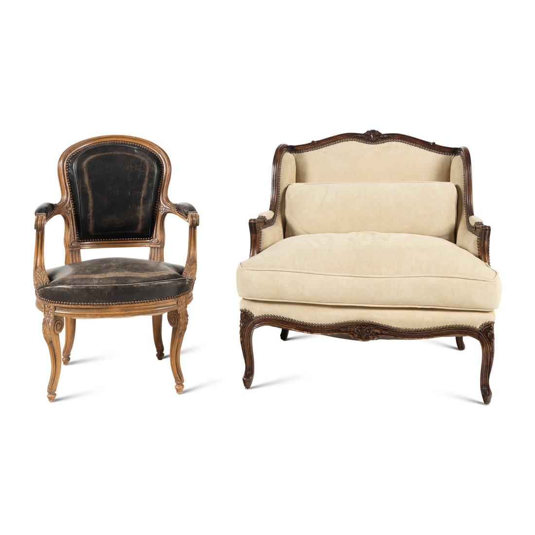 A Louis XV Style Suede Upholstered Bergere a la Reine (1 of 9)
