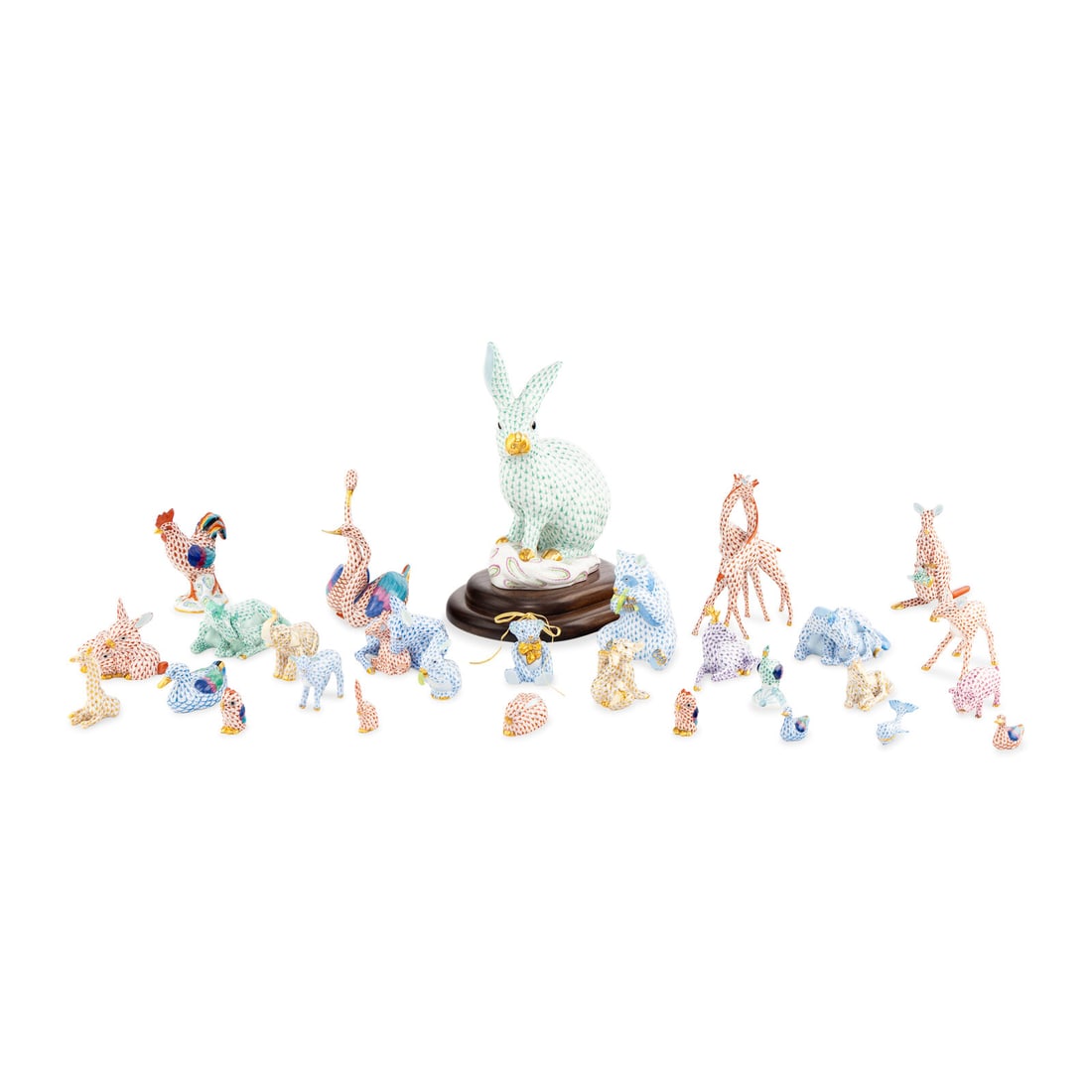 A Group of Twenty-Nine Herend Fishnet Animal Figures (1 of 3)