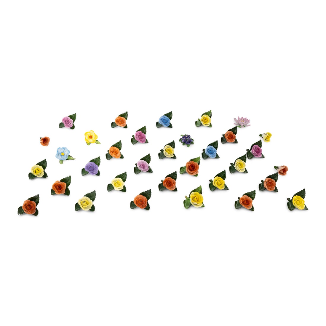 A Group of Thirty-Three Herend Porcelain Flowers: A Group of Thirty-Three Herend Porcelain Flowers 20th Century Height 2 inches. Property from an Important Private Collection, Florida This lot is located in Chicago.