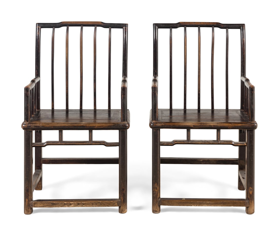A Pair of Chinese Lacquered Hardwood Armchairs, Shubeiyi, 20th Century (1 of 3)