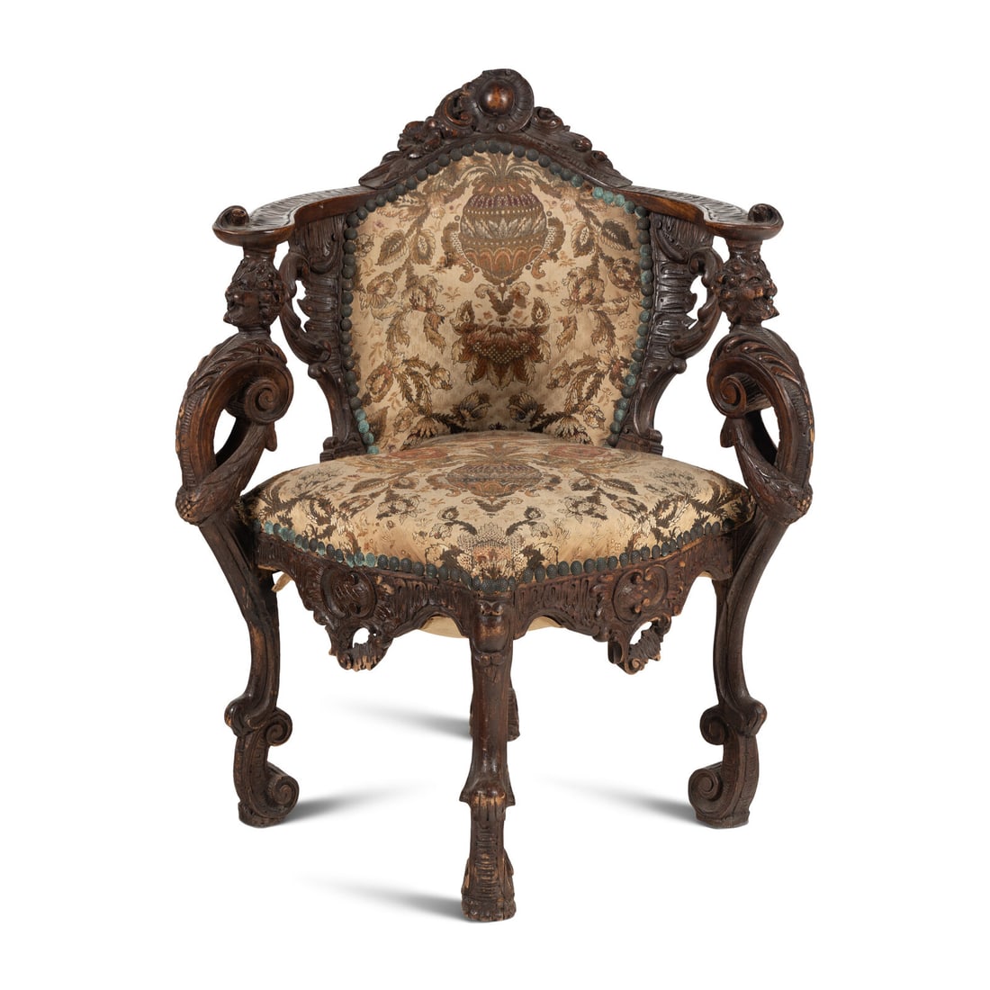 An Italian Carved Walnut Corner Chair (1 of 4)