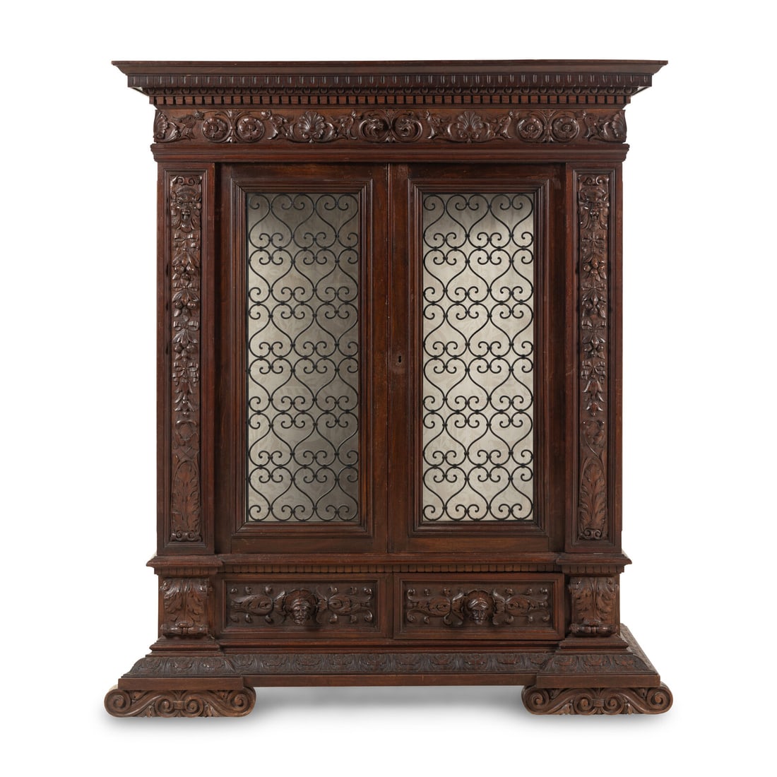 An Italian Renaissance Style Walnut and Wrought Iron Bookcase (1 of 3)