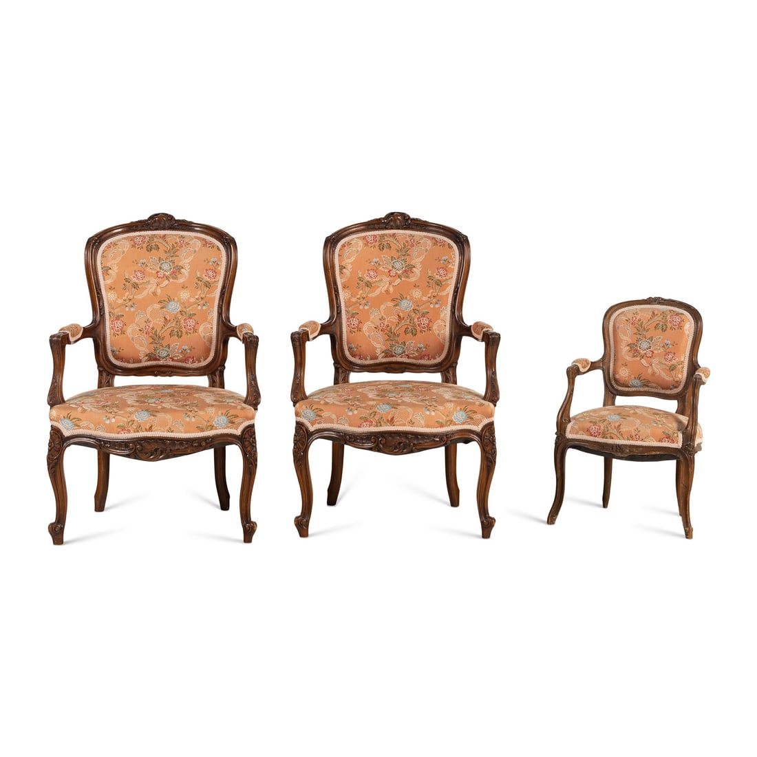 A Set of Three Louis XV Style Walnut Fauteuils (1 of 2)
