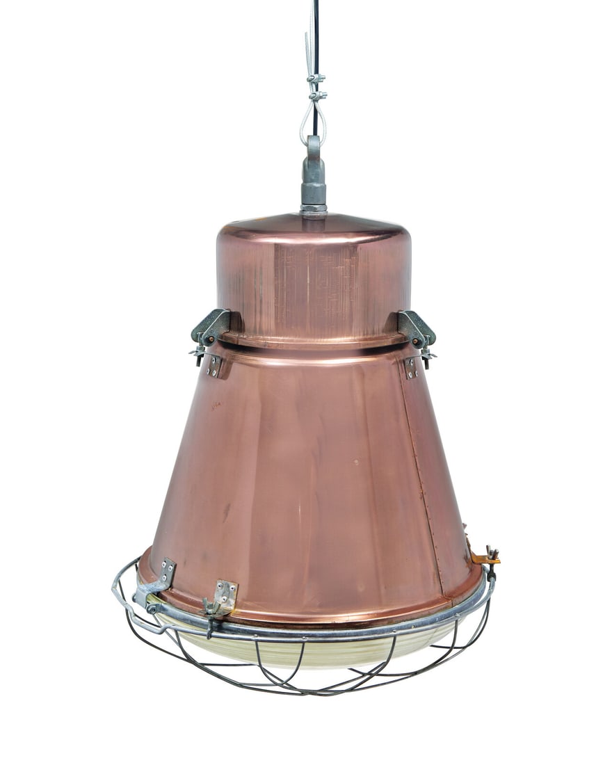 An Industrial Copper Pendant Light: An Industrial Copper Pendant Light 28.1/2 in. (73 cm.) high, approx. Freeman's in Partnership with the Winter Show to Benefit East Side House This lot is located in Philadelphia.