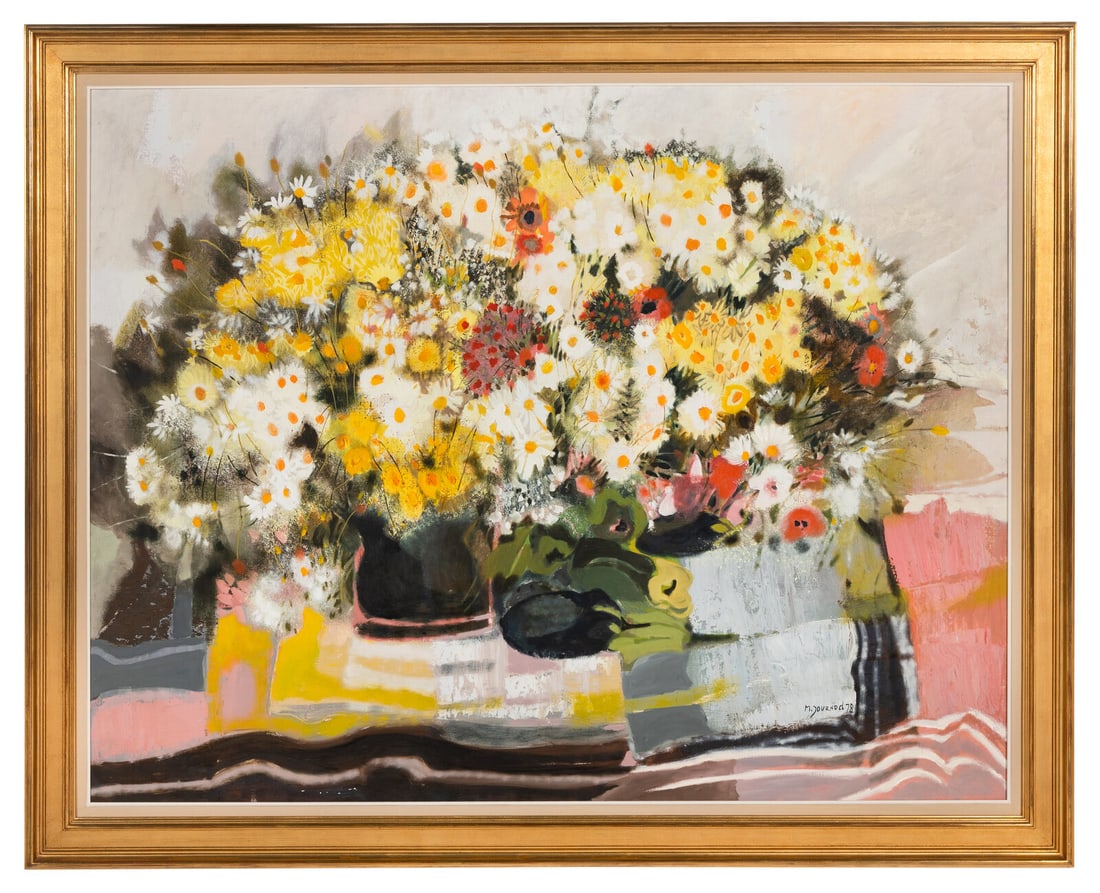 Monique Journod (French, b. 1935) Still Life, 1978: Monique Journod (French, b. 1935) Still Life, 1978 Oil on canvas Signed and dated 78 lower right; signed verso 44 x 57 inches. Property from an Important Private Collection, Florida This lot is locate
