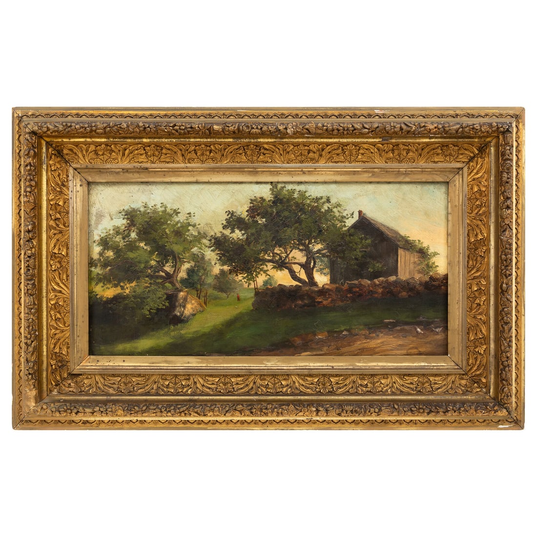 French School Late 19th Century Farmhouse in a landscape with figure and chickens: French School Late 19th Century Farmhouse in a landscape with figure and chickens oil on board unsigned 8 x 16 inches. Property from an Important Private Collection, Florida This lot is located in Pal
