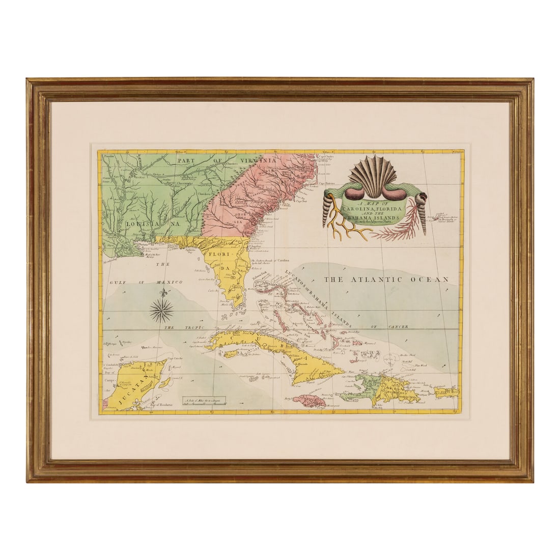 Mark Catesby's 'Map of Carolina, Florida and the Bahama Islands with Adjacent Parts' (1 of 3)