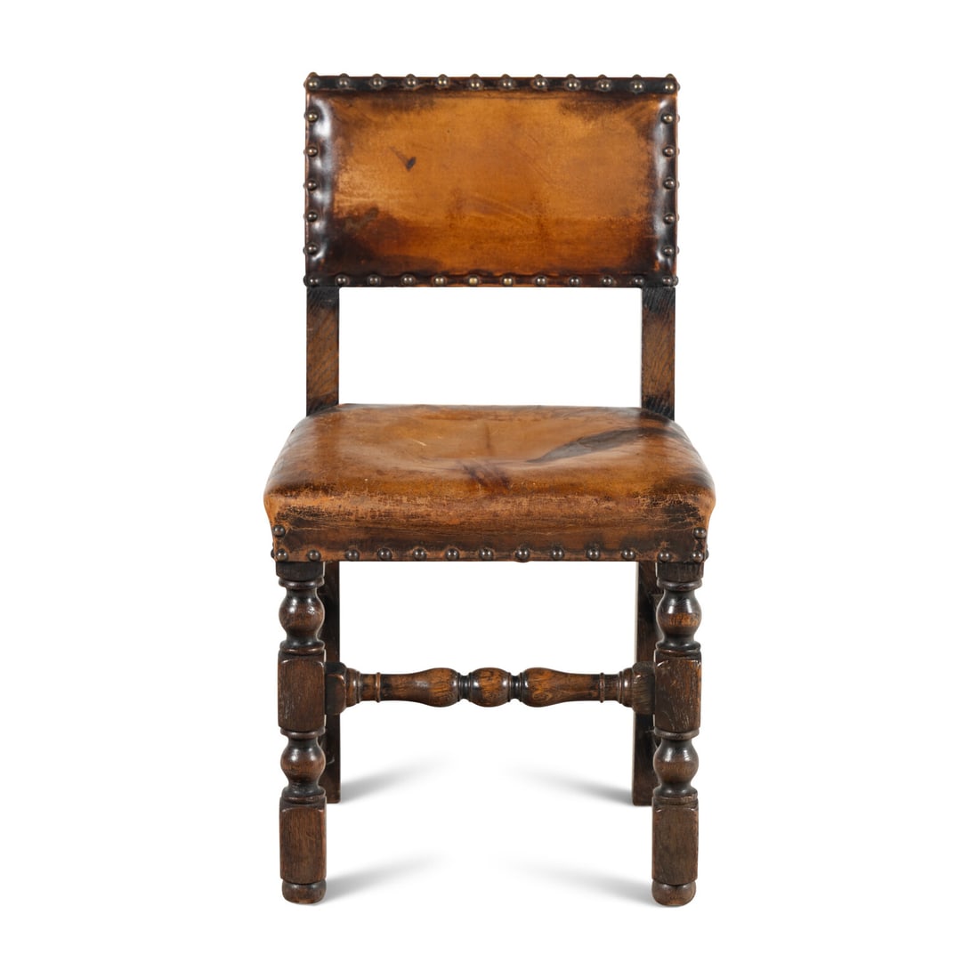 A Pair of Charles II Style Leather and Nail Head-Upholstered Oak Side Chairs (1 of 3)