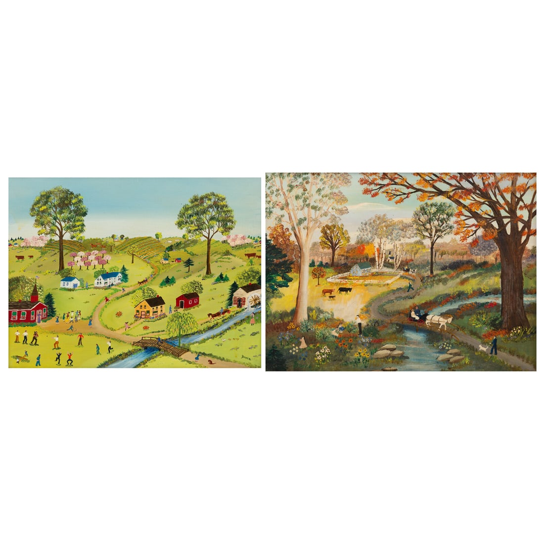 Grace McArthur (American, 1899ñ1986) Landscapes with Streams, Figures and Homesteads, 2 works (1 of 7)