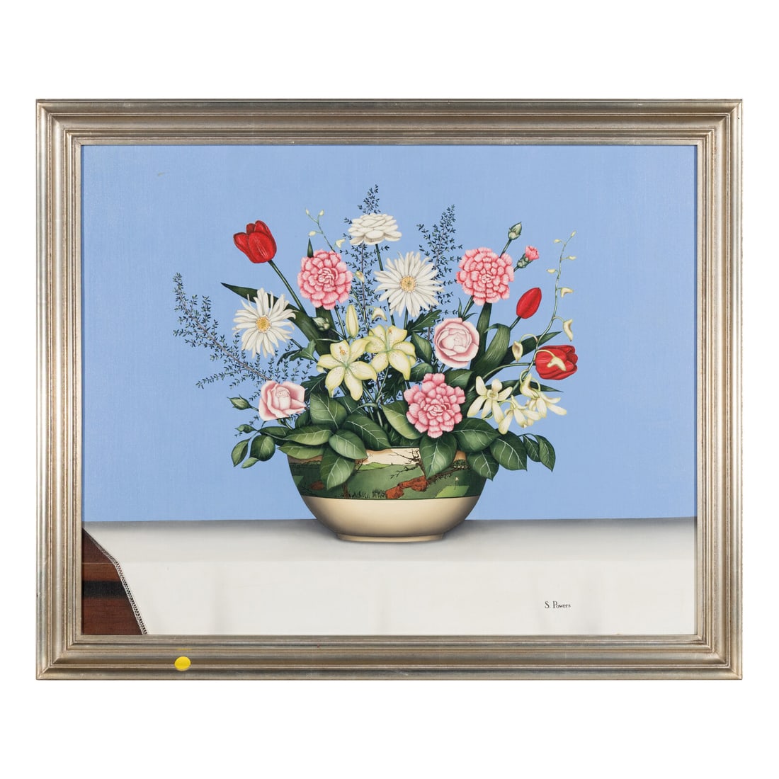 Susan Powers (American, b. 1954) Floral bowl still ilfe: Susan Powers (American, b. 1954) Floral bowl still ilfe Oil on canvas Signed lower right 23 x 29 inches. Property from an Important Private Collection, Florida This lot is located in Chicago.