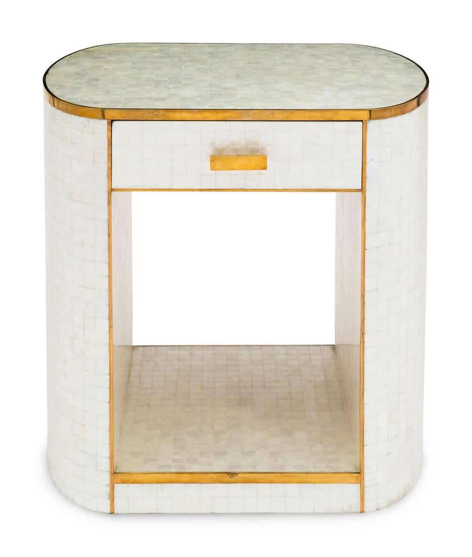 A Contemporary Capiz Shell and Brass Side Table (1 of 2)