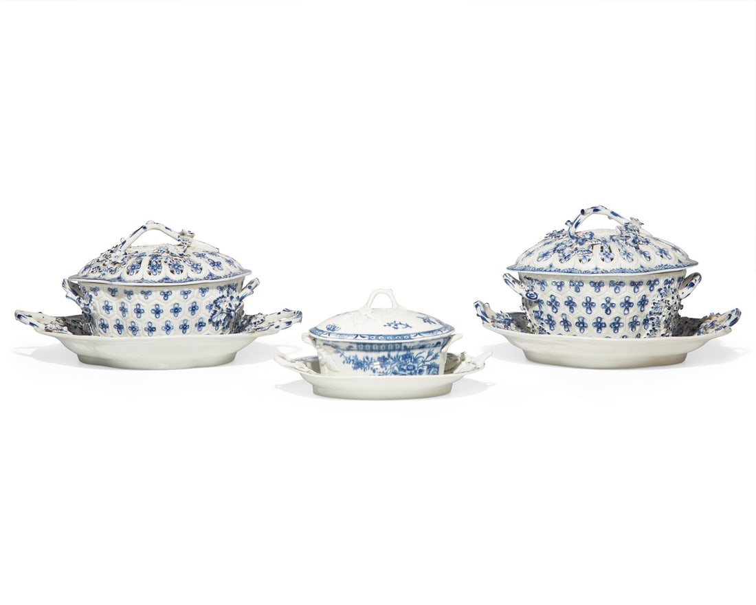 Three Worcester Soft-Paste Porcelain Covered Tureens and Stands (1 of 1)